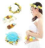 思い出を残そう マタニティフォト撮影用小物３点セット（サッシュリボンベルト、花冠、ベビー ヘアバンド）綺麗に保管できるIN.ESTILO®収納ケース (イエローブラウン)