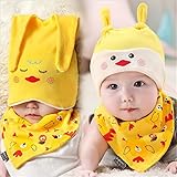 (ヘラサ)Herasa　新生児　帽子　ベビー 帽子　スタイ　２点セット　耳付き　かわいい　出産祝い ギフト お祝い (黄)
