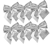 12個ボウフリルクリスマスツリーハンギング装飾品ギフトフェスティバルパーティー装飾用品 (シルバー)