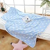 JINALV 4重ガーゼケット タオルケット 子供用/ベビー用 柔らかい肌触り　綿100%　お昼寝ケット ブランケット120×150CM (ブルー菊)