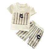 【SEBLES】ベビー 赤ちゃん 男の子 女の子 ユニセックス 半袖 ラウンドネック 無地 野球 Tシャツ ボーダー パンツ ボトムス ツーピース セット コットン 綿(ホワイト,90cm)