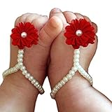 Yoyorule 2016 Cute Pearl Chiffon Barefoot Toddler Foot Flower Beach Sandals (Red) by Yoyorule