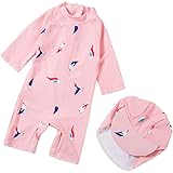 Ymgot ベビー 水着 女の子 ラッシュガード 鳥柄 キッズ 水着 キャップ付き 2点セット スイムウェア スイミング