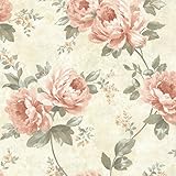 Beacon House 484-68058 Pandora Peach Peony Trail Wallpaper, Peach [並行輸入品]