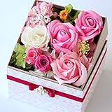 Azurosa(アズローザ) プリザーブドフラワー ギフト ボックス スクエア 枯れない花 フレグランスソープ ローズ ピンクミックス