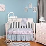Chevron Blue & Gray 4 Piece Baby Crib Bedding Set - No Bumper by BSM Baby