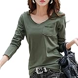 【Smile LaLa】 レディース Tシャツ 長袖 カットソー トップス 無地 胸ポケット カジュアル シンプル 薄手 インナー 春秋 (カーキ, M)