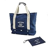 FINDFOUND 大容量 旅行 バッグ トート ショルダー ママ スポーツ シューズ 収納 軽量 防水 2way (ネイビー)