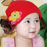 帽子 ベビー　キャップ キッズ　子供ハット かつら ウィッグ 付き 新生児 女の子 ヘアバンド ヘアアクセサリー 美しい花 (A)