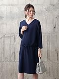 Angeliebe エンジェリーベ マタニティ ワンピース 授乳口付き Vネック ドロ―ストリング ワンピ 妊婦服 産前 産後 長袖 S ～ M ネイビー 22068 22068401
