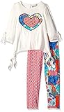 Rare Editions Little Girls' 2 Print Legging Set with Sequined Heart Applique Ivory 5 [並行輸入品]