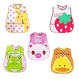 NJGN よだれかけ 防水 おしゃれ スタイ 赤ちゃん ポケット 付き 5枚 セット (女の子用)