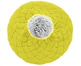 Plus Nao(プラスナオ) 子供用 帽子 ニット帽 ベレー帽 ビーニー ニットキャップ ファーボンボン付き 赤ちゃん ベビー キッズ 男の子 女の子 - イエロー