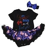 [キッズコーナー] アメリカの独立記念日 7月4日 Little Miss 4th of July ベビー服 ヘアバンド付き ワンピースドレス チュチュ (White/US Flags, 3-6 Mo
