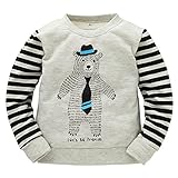 西松屋 [EFD] 裏毛袖ボーダークマプリントトレーナー 【100cm・110cm・120cm】　110　グレー