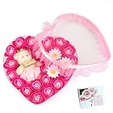 Yobansa 造花 ソープ フラワー プレゼント 枯れない お花 薔薇 かわいいクマ 石鹸 バラハート型ギフトボックス 誕生日 結婚 記念日 卒業 入学 出産 お祝い,18本 (ピンク 23本)