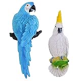 Baoblaze 鳥の装飾　2個　現実的　オウム　インテリア　芝生　ガーデン　ブルー+ホワイト