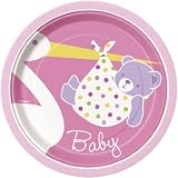 Pink Baby Shower Small Paper Plates - Baby Girl by Uk Baby Shower Co