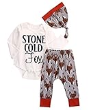 新生児 少年 ボーイコットン ロンパース ジャンプスーツ フォックス パンツ 3枚の赤ちゃんの服セット (6-12ケ月)