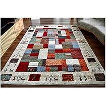 ギャッベ正方形ウール製動物刺繍ラグ 約90cm、6枚セット ギャッベ 絨毯 ギャベ ラグ 2畳 カーペット 190x190 夏