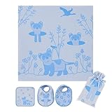 Breganwood Organics Muslin Swaddle, Bib & Wash Cloth Set, Blue Ferret Prairie Collection by Breganwo