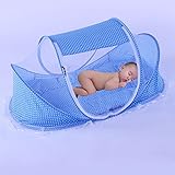 Crib Netting with Infant Toddler Travel Foldable Bedding Set (Blue2.39LB) [並行輸入品]