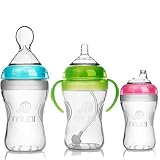 Silicone baby bottles, set of 3anti-colic baby bottles, 100% BPA free new silicone medical grade qua