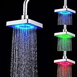 IFLYING LEDシャワーヘッド 6インチ温度センサー 3色 降雨トップスプレー 電源不要 発光 美肌 美髪