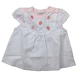 《初夏盛夏対応》(日本製) Pample Mousse(パンプルムース) 布帛ローンストライプ&ニット水玉いちご刺繍半袖オーバーブラウス 80cm /PK NO.DP-72255