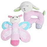【Ani Mam Kids】ベビー用 かわいい 動物 ふわふわ にぎにぎ 音が鳴る アニマル 知育玩具 ２点セット (メエメエ（ピンク）＆ひらりん)