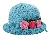 [三つの花の太陽の帽子]ベビービーチの麦わら帽子、1-5Y、青