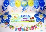 A020☆BLUE風船セット■お誕生日を飾りましょ♪　【 写真+名前入り 横断幕♪　誕生日バナー】/ 誕生日横断幕　パーティー装飾用品　★横断幕＋バルーン装飾SET★...