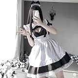 [harukita] メイド服 コスプレ セット セクシー 仮装 エプロン セクシー ロリータ 衣装 ランジェリー ベビードール フリーサイズ 3点セット（黒のワンピース, フリルエプロン, ネコ耳カチューシャ）… (3点セット)