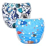 Teamoy 水遊びパンツ 2点セット 0-2歳赤ちゃん用 ボタンでサイズ調整可能 防水外層 ポリエステルメッシュ内層 スイミング教室・公園・海水浴・温泉旅行(魚＋海の冒険)