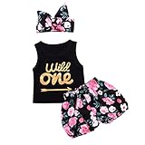 Domybest　ベビー服　女の子　セットアップ 　トップス タンクトップ+ショートパンツ+ヘアバンド　 3点セット　コスチューム　プリント 赤ちゃん　カジュアル　お出かけ　普段着 春　夏 (80（6