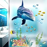 ufengke Big Dolphin Underwater World壁飾り、子供の部屋保育園の取り外し可能な壁のステッカー壁画