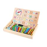 木のおもちゃ 積み木 算数時計 算数パズル 算数セット 数え棒 多機能 かけざん　割り算　足し算　引き算 数遊び 絵かきボード 両面利用可能 幼児知育玩具