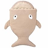 エルフ ベビー(Fairy Baby)オーガニックコットンベビースリーパー 赤ちゃんおくるみ 布団 秋冬 寝冷え防止 90cm 可愛いサメ模様 (カーキ、ストライプ)