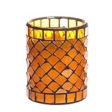 High Quality Diamond Shaped Mosaic Glass with Flameless Led Candle with Timer, 3 x 4, Yellow