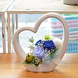 [florence du]プリザーブドフラワー ハート型デザイン陶器 4輪バラ アレンジメント ブルー クリアケース付 敬老の日ギフト