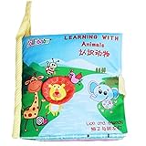 Tovadoo 布絵本 ベビー用 動物 数字 アルファベット 布のおもちゃ 知育玩具 3ヶ月-3歳 知育玩具 お出かけ絵本 着脱バンド付き プレゼント