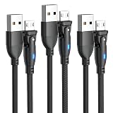 Micro USB ケーブル L字 【3本組】L型 180度回転 2.4A急速充電&データ転送 強化TPE製 USB Type A to マイクロb ケーブル Micro充電コード Android スマホ充電ケーブル Type-B for PS4 コントローラー イヤホン Type-B スマホ コントローラー イヤホン MP3 タイプb 充電コード (3m*3)