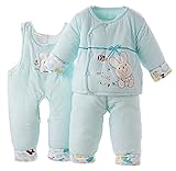 Youchan（ヨウチャン）赤ちゃん 新生児 キッズ 子供服 お洋服 上下2点セット ジャケット パンツ 出産祝い かわいい うさぎちゃん お出かけ 防寒 暖か 秋 冬 (80cm, ブルー)