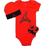 NIKE(ナイキ)エア・ジョーダン 0-6months オレンジジャンプマンエンボス風プリント(JUMPMAN)半袖ボディスーツ超豪華3点セット [並行輸入品]