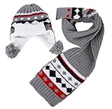 (スマイル ワキキ)Smile YKK ベビー パイロット キャップ 厚手 ニット帽 マフラー 2点 セット 防寒帽 キッズ 耳あて 女の子 男の子 S