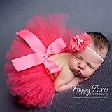 ベビー 用 チュール スカート コスプレ 衣装 赤ちゃん 新生児 ヘアバンド 付 出産祝い 百日記念 寝相アート 写真 撮影 (ローズレッド)
