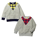 ベビー服 男の子 Tシャツ 長袖  ムージョンジョン チェック切替 パイル地風 男児 ベビー (2.レッド/95cm)
