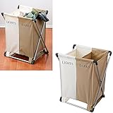 ダブルランドリービン服Hamperバスケットバッグ2コンパートメントライトダークソーター