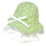 プチボヌール ひもがはずせるリバーシブルピケハットUV オフホワイト×デイジーグリーン