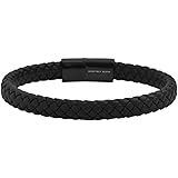 Geoffrey Beene Men's Braided Genuine Leather Bracelet with Stainless Steel Closure